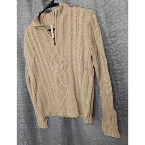 Leo And Nicole Sweater Women's M Tan Long‎ Sleeve Pullover Zip